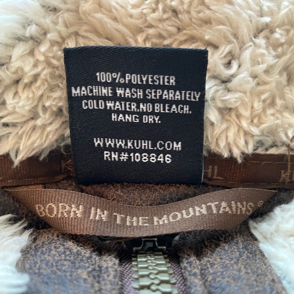 KÜHL Flight Vest Italian Fleece Stowable Hood Full Zip Cream Tan Brown Warm Cozy - Picture 14 of 16